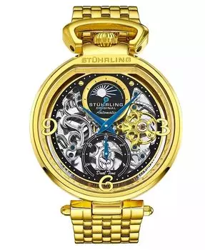 Мужской золотистый браслет из нержавеющей стали с звеньями, 46 мм Stuhrling, черный