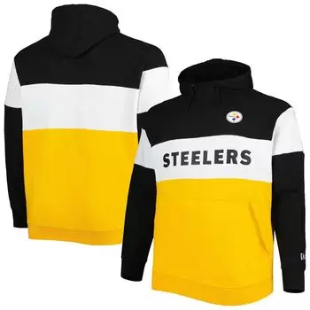 Мужской золотой флисовый пуловер реглан с капюшоном Pittsburgh Steelers Big & Tall Current Team с цветными блоками New Era