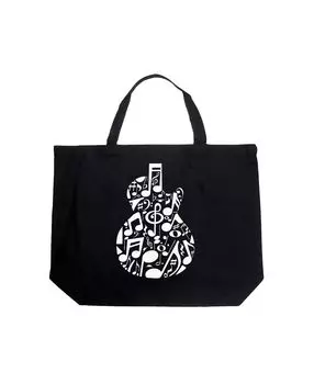 Музыкальные ноты на гитаре — большая сумка-тоут Word Art LA Pop Art, черный