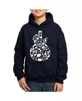 Музыкальные ноты на гитаре — толстовка с капюшоном для мальчика с рисунком Word Art LA Pop Art