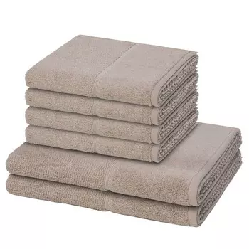 Mve for frottana Упаковка из 6 шт. Pearl 4 полотенца 2 банных полотенца в наборе Современная смесь валяной и скрученной махровой ткани, обладающая высокой пушистостью и нежным массажным эффектом, впитывающая и быстросохнущая., бежевый