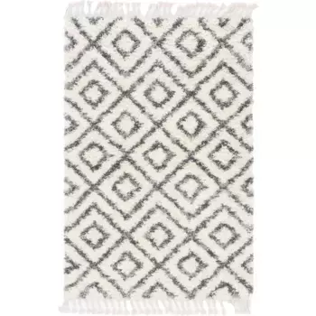 Myflair Furniture & Accessories ковер с высоким ворсом «Top Shag», прямоугольный, высота 32 мм, тканый, ромбовидный, пестрый, мягкий и приятный, с бахромой Myflair Mbel & Accessoires, слоновая кость/серый
