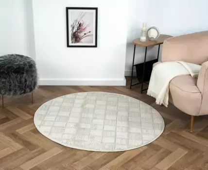 Myflair Ковер для мебели и аксессуаров "Мой дом", круглый, с коротким ворсом, в стиле ретро, особенно мягкий благодаря микроволокну Myflair Mbel & Accessoires 120 см, кремовый/светло-серый/белый