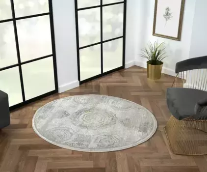 Myflair Ковер для мебели и аксессуаров "Мой Казак", круглый, с коротким ворсом, в стиле ретро, особенно мягкий благодаря микроволокну Myflair Mbel & Accessoires 120 см, кремовый/светло-серый/белый