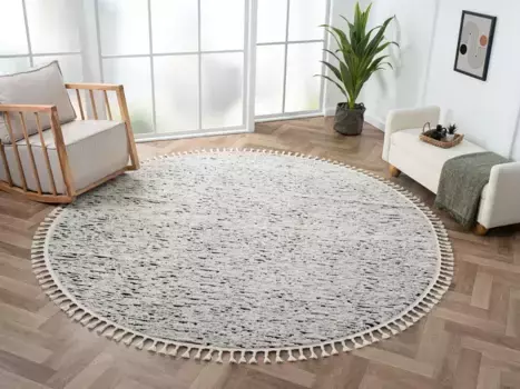 Myflair Мебель и аксессуары Мохнатый ковер "Moroccan Rockface", круглый, современный, марокканский дизайн, пестрый, пушистый, мягкий, с бахромой Myflair Mbel & Accessoires 190 см, черно-белый