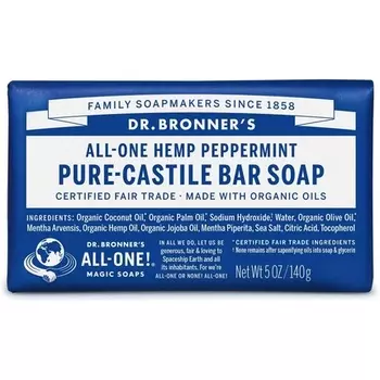 Мыло Dr Bronner'S Peppermint Pure-Castile с органическими маслами и ингредиентами Fairtrade, 140 г, куски мяты перечной, 147,9 мл, Dr. Bronner'S