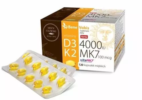 Myn Oliwski, Витамин D3 Форте 4000 МЕ+ K2 MK7 (vitaMK7), Бене Вобис, 120 капсул.