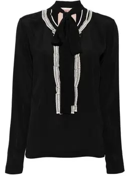 N21 блузка из твила с бантом, черный