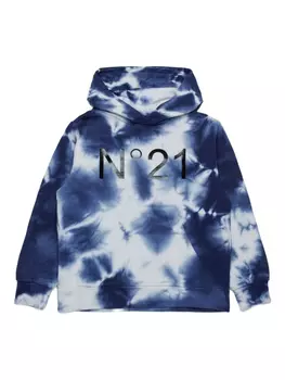 N21 Детская толстовка с капюшоном с принтом тай-дай N21 Kids, синий