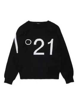 N21 Детский джемпер с логотипом, выполненный методом интарсии N21 Kids, черный