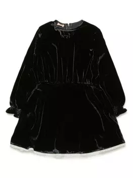 N21 Kids бархатное платье с вышитым логотипом, черный