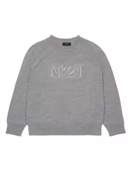 N21 Kids джемпер с тисненым логотипом, серый