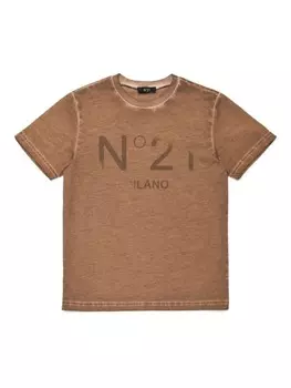 N21 Kids футболка с логотипом, коричневый