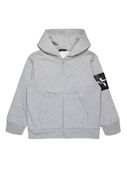 N21 Kids хлопковая толстовка с капюшоном и логотипом-аппликацией, серый