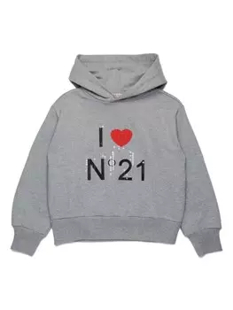 N21 Kids хлопковая толстовка с логотипом, серый