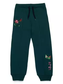 N21 Kids хлопковые спортивные брюки с аппликацией в виде розы, зеленый