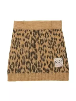 N21 Kids трикотажная юбка мини с леопардовым узором, коричневый