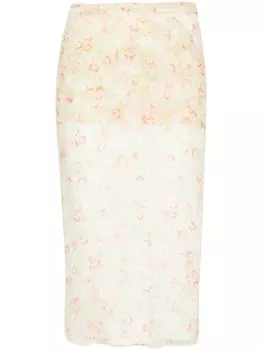 N21 шелковая юбка миди с цветочным принтом, зеленый