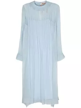 N21 шелковое платье миди со складками, синий