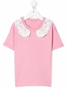 N22 футболка с кристаллами и кружевом, розовый