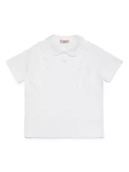 N22 рубашка поло с оборками, белый