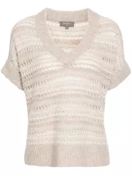 N.Peal топ рыхлой вязки с V-образным вырезом, нейтральный цвет