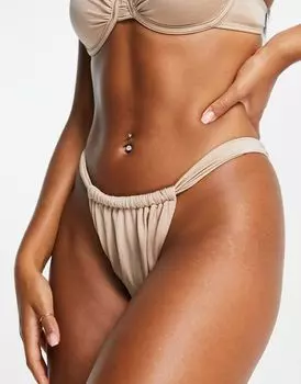 NA-KD - Блестящие драпированные плавки бикини цвета шампанского с высокими штанинами