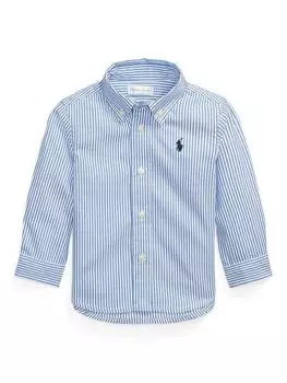 На пуговицах детская хлопковая рубашка в полоску с воротником Ralph Lauren, цвет Sky Blue/White