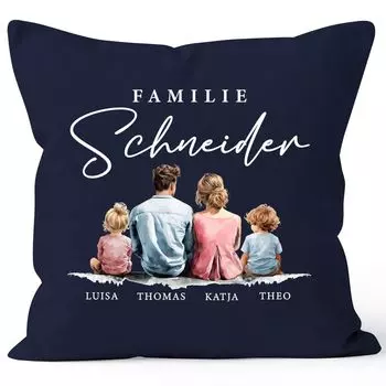 На семейный чехол для подушки можно персонализировать имена, фигурки родителей, детей, домашних животных, акварельную акварель SpecialMe темно-синий стандарт.