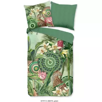 Набедренное двустороннее постельное белье "Abhita", сатин Мако, 135х200, молния, двусторонний вид, тропический, разноцветный, зеленый Hip