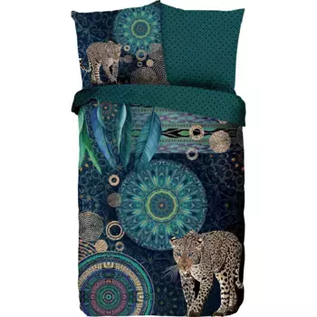 Набедренное двустороннее постельное белье «Имена», Мако-сатин, 155х220, молния, двусторонняя, мандала, леопард, бензин Hip, цвет petrol/grn/multi/blau