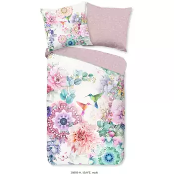 Набедренное двустороннее постельное белье «Isaye», Мако-сатин, 135х200, молния, двусторонний вид, мандала, цветы, фиолетовый Hip