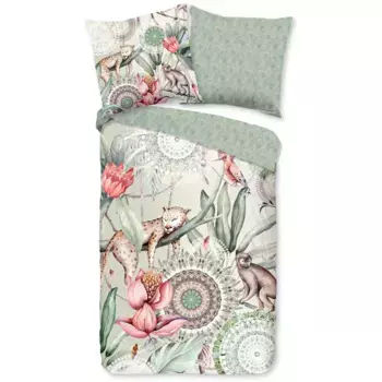 Набедренное двустороннее постельное белье «Wayan», Мако-сатин, 135х200, молния, двусторонняя, мандала, тропический, зеленый Hip