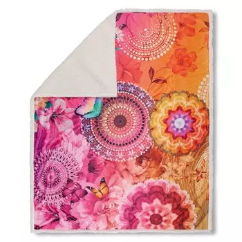 Набедренный плед с цветами, леопардом и мандалами - 130х160 см - 100% Поливелвет/Шерпа Muller Textil, мультиколор