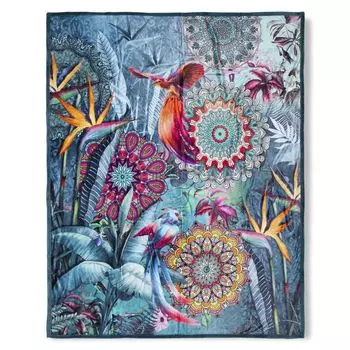 Набедренный плед с цветами, птицами и мандалами - 130х160 см - 100% поливелвет. Muller Textil, мультиколор