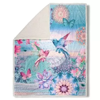 Набедренный плед с цветами, птицей и мандалами - 130х160 см - 100% Поливелвет/Шерпа Muller Textil, мультиколор