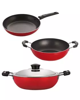 Набор алюминиевой посуды Nirlon - Kdai 2 л, глубокий Kadai с крышкой из нержавеющей стали, 2,6 л, кастрюля с конусом 20 см