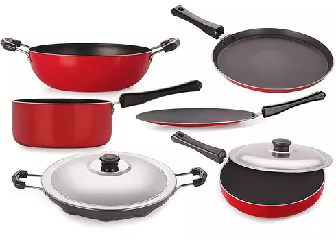 Набор алюминиевой посуды с антипригарным покрытием Nirlon 3 шт, красный/черный