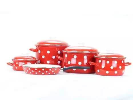 Набор эмалированной посуды Belis красная точка 5 предметов