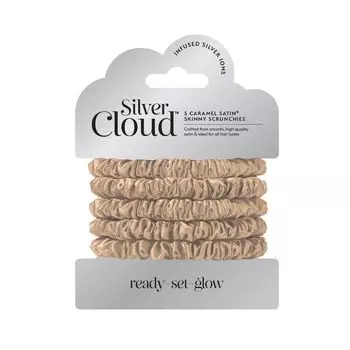 Набор атласных резинок для волос с ионами серебра - маленькие, карамельные, 5 шт./1 упаковка. Silver Cloud Caramel skinny satin scrunchies