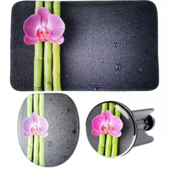 Набор аксессуаров для ванной комнаты Sanilo «Азия» (полный комплект, 3 шт.), состоящий из сиденья для унитаза, коврика для ванной и пробки под раковину, цвет grau-rosa-grn