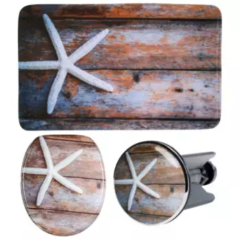 Набор аксессуаров для ванной комнаты Sanilo «Bahia» (полный комплект, 3 шт.), состоящий из сиденья для унитаза, коврика для ванной и пробки для раковины, цвет braun-grau