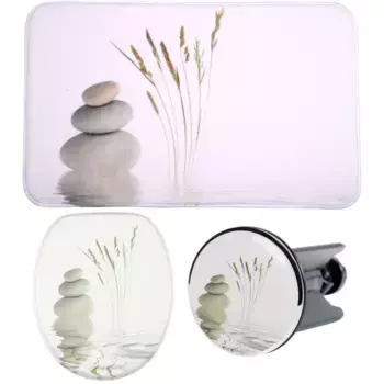 Набор аксессуаров для ванной комнаты Sanilo «Balance», (полный комплект, 3 шт.), состоящий из сиденья для унитаза, коврика для ванной и пробки для раковины, бежевый