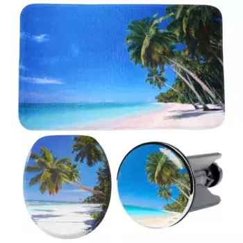 Набор аксессуаров для ванной комнаты Sanilo «Caribbean» (полный комплект, 3 шт.), состоящий из сиденья для унитаза, коврика для ванной и пробки для раковины, цвет grn-blau