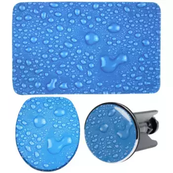 Набор аксессуаров для ванной комнаты Sanilo «Dewdrop Blue» (полный комплект, 3 шт.), состоящий из сиденья для унитаза, коврика для ванной и пробки для раковины, цвет blau