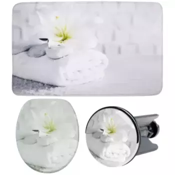 Набор аксессуаров для ванной комнаты Sanilo «Good Feeling» (полный комплект, 3 шт.), состоящий из сиденья для унитаза, коврика для ванной и пробки для раковины, белый