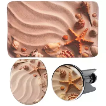 Набор аксессуаров для ванной комнаты Sanilo «Sanibel», (полный комплект, 3 предмета), состоящий из сиденья для унитаза, коврика для ванной и пробки для раковины, цвет beige-braun