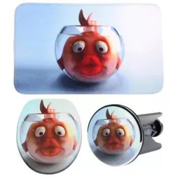 Набор аксессуаров для ванной комнаты Sanilo «Золотая рыбка» (полный комплект, 3 шт.), состоящий из сиденья для унитаза, коврика для ванной и пробки для раковины, цвет orange-wei