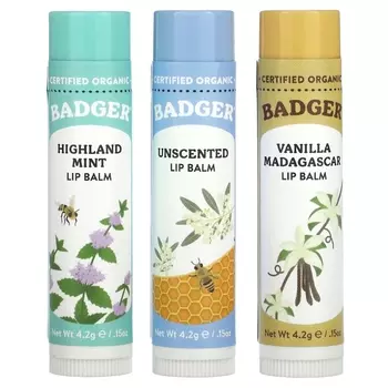 Набор бальзамов для губ Badger Company Holiday Blue Box, 3 предмета по 4,2 г