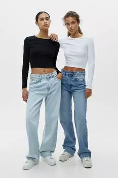 Набор базовых футболок с длинным рукавом Pull&Bear, белый черный